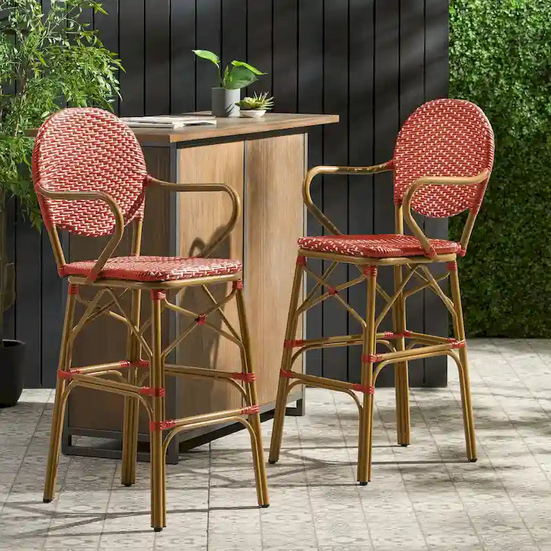 Outdoor Wicker and Aluminum Barstools, Set of 2