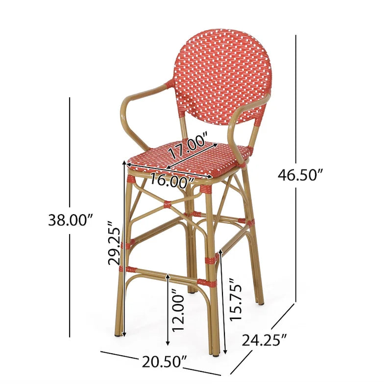 Outdoor Wicker and Aluminum Barstools, Set of 2