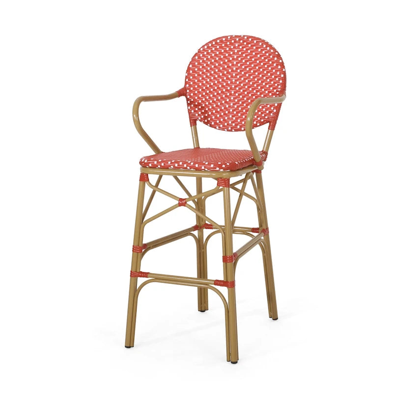 Outdoor Wicker and Aluminum Barstools, Set of 2