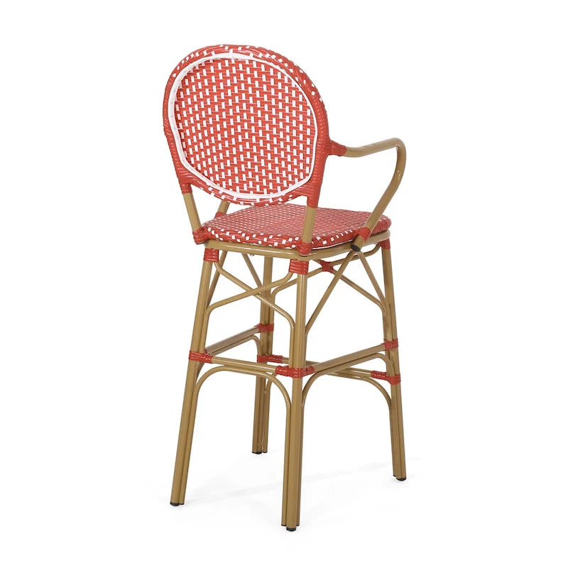 Outdoor Wicker and Aluminum Barstools, Set of 2
