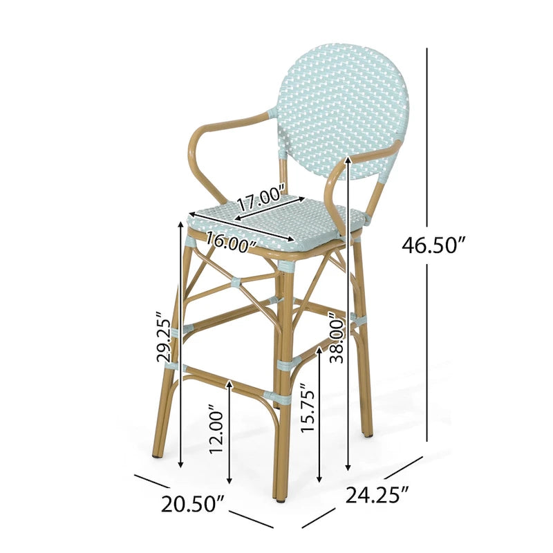 Outdoor Wicker and Aluminum Barstools, Set of 2