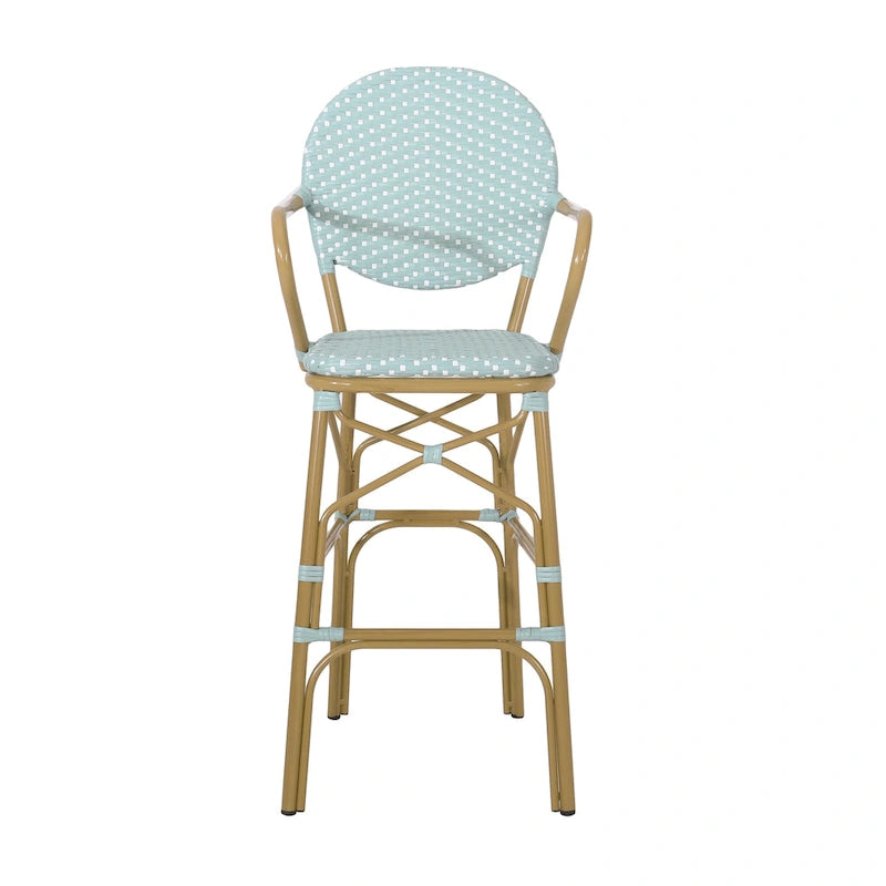 Outdoor Wicker and Aluminum Barstools, Set of 2