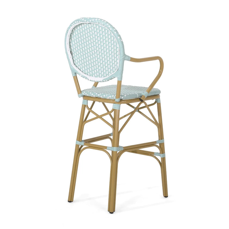 Outdoor Wicker and Aluminum Barstools, Set of 2