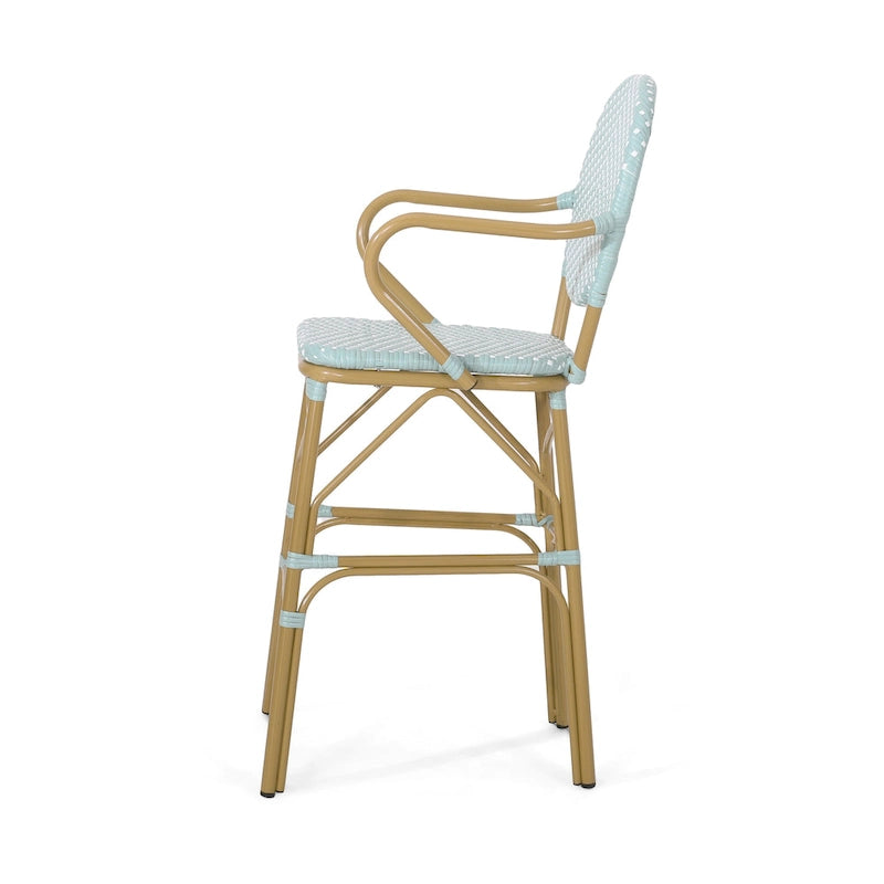 Outdoor Wicker and Aluminum Barstools, Set of 2
