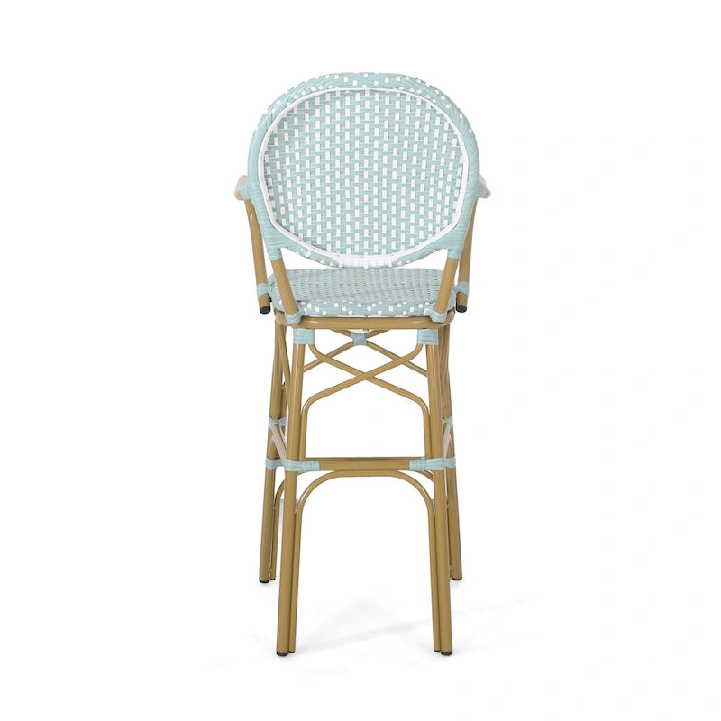 Outdoor Wicker and Aluminum Barstools, Set of 2