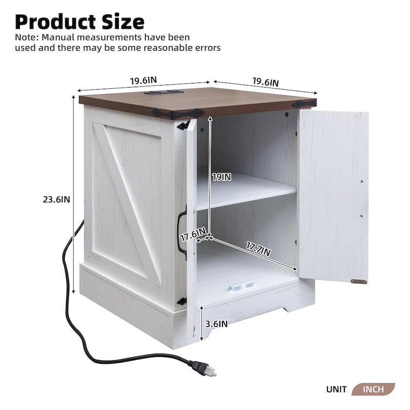 19.6 Wide Modern Adjustable End Table with Charging Station, 2 AC Outlets and 2 USB Ports, Suitable for Bedroom, Living Room