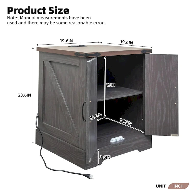 19.6 Wide Modern Adjustable End Table with Charging Station, 2 AC Outlets and 2 USB Ports, Suitable for Bedroom, Living Room