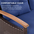 4-Piece Modern Outdoor Garden Seating Set, Rattan Sofa with Wooden Legs and Cushions, Suitable for Outdoor Patio Balcony