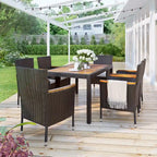 Modern 7-Piece Outdoor Rattan Dining Set, Upholstered Chairs with Armrests and Backrests, Ideal for Backyard, Garden, and Patio