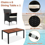 Modern 7-Piece Outdoor Rattan Dining Set, Upholstered Chairs with Armrests and Backrests, Ideal for Backyard, Garden, and Patio
