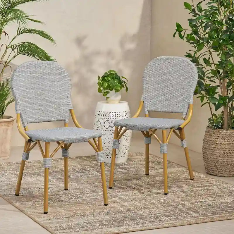 Outdoor PE Rattan and Aluminum Armless Chairs, Set of 2