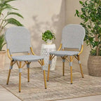 Outdoor PE Rattan and Aluminum Armless Chairs, Set of 2