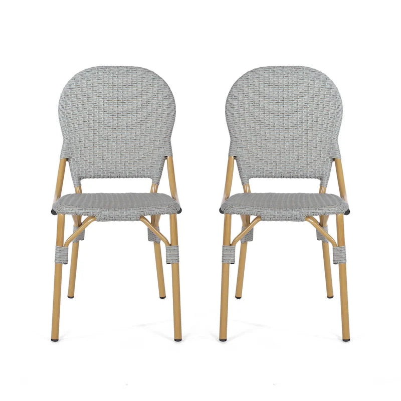 Outdoor PE Rattan and Aluminum Armless Chairs, Set of 2