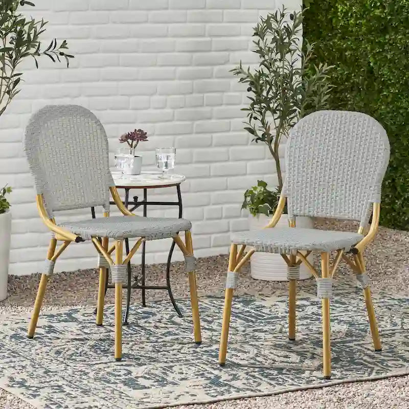 Outdoor PE Rattan and Aluminum Armless Chairs, Set of 2