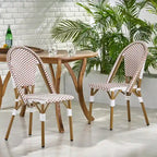 Outdoor PE Ratten and Aluminum French Bistro Chairs, Set of 2