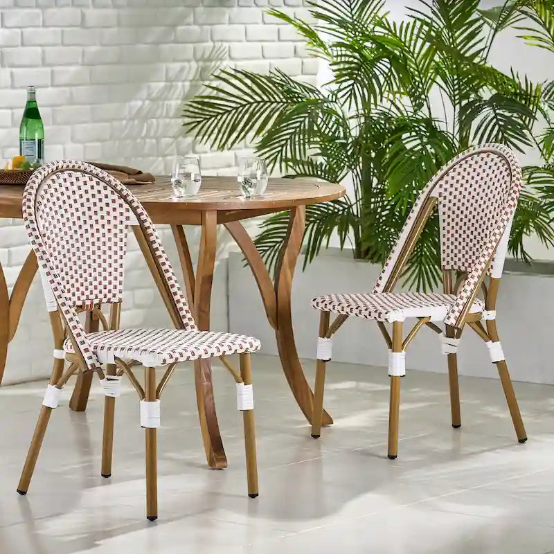 Outdoor PE Ratten and Aluminum French Bistro Chairs, Set of 2