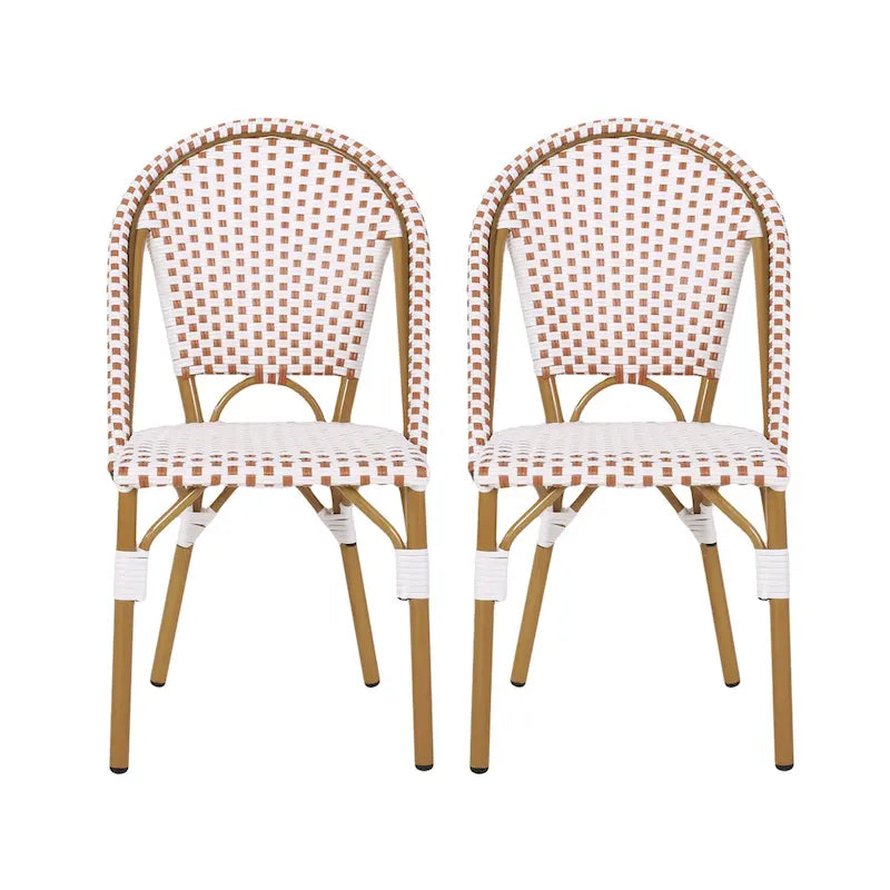 Outdoor PE Ratten and Aluminum French Bistro Chairs, Set of 2