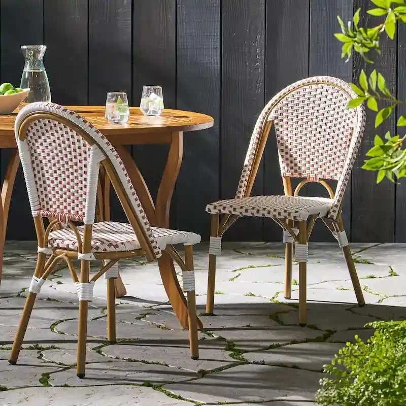 Outdoor PE Ratten and Aluminum French Bistro Chairs, Set of 2