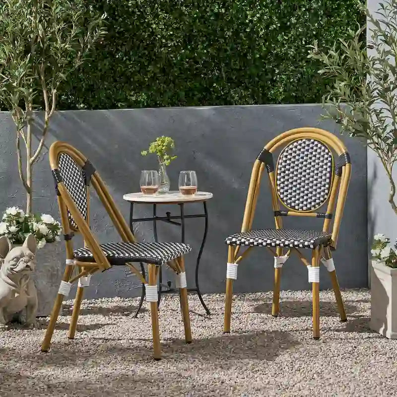 Outdoor PE Ratten and Aluminum French Bistro Chairs, Set of 2