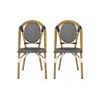 Outdoor PE Ratten and Aluminum French Bistro Chairs, Set of 2
