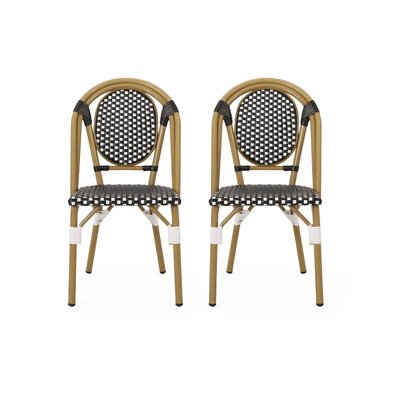 Outdoor PE Ratten and Aluminum French Bistro Chairs, Set of 2
