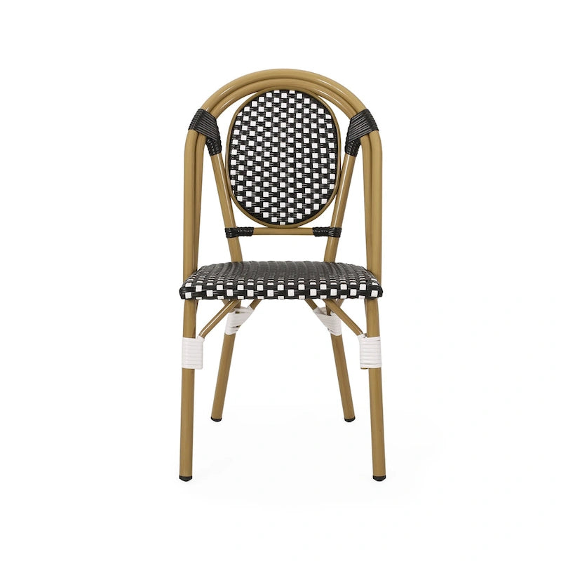 Outdoor PE Ratten and Aluminum French Bistro Chairs, Set of 2