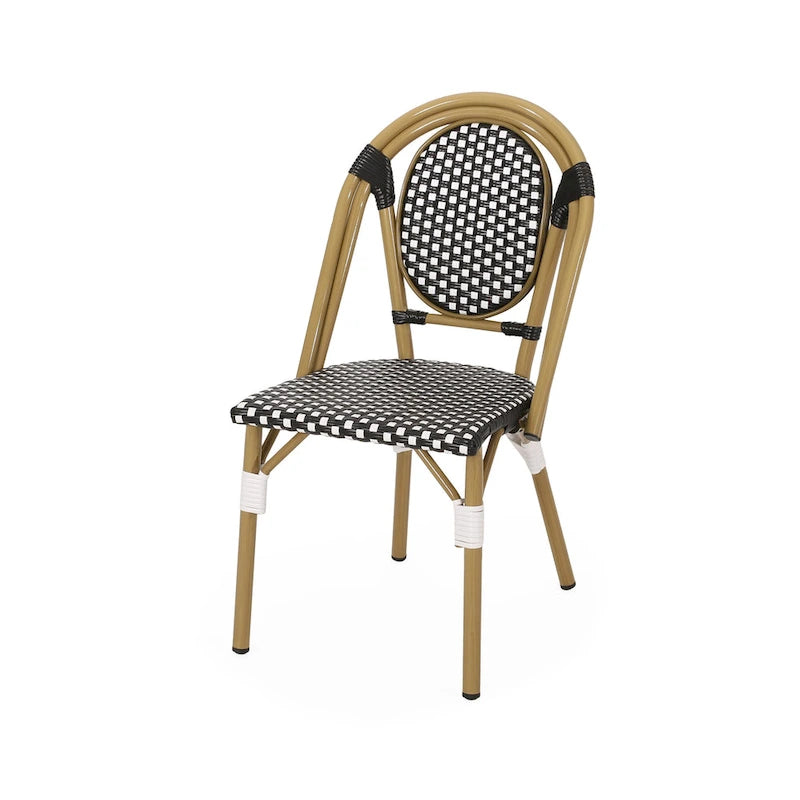 Outdoor PE Ratten and Aluminum French Bistro Chairs, Set of 2