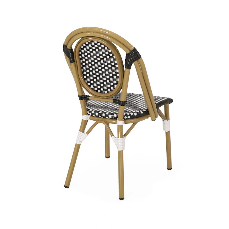 Outdoor PE Ratten and Aluminum French Bistro Chairs, Set of 2