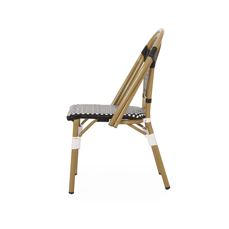 Outdoor PE Ratten and Aluminum French Bistro Chairs, Set of 2