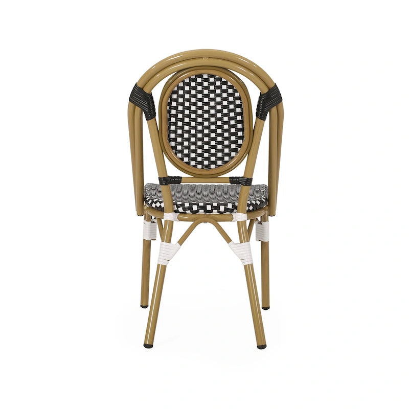 Outdoor PE Ratten and Aluminum French Bistro Chairs, Set of 2