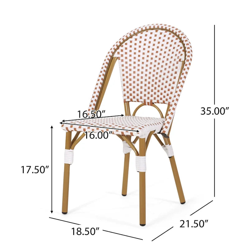 Outdoor PE Ratten and Aluminum French Bistro Chairs, Set of 2