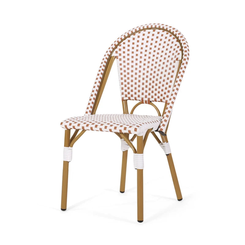 Outdoor PE Ratten and Aluminum French Bistro Chairs, Set of 2
