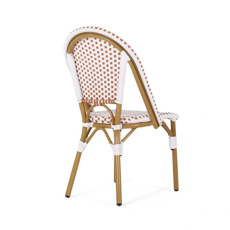 Outdoor PE Ratten and Aluminum French Bistro Chairs, Set of 2