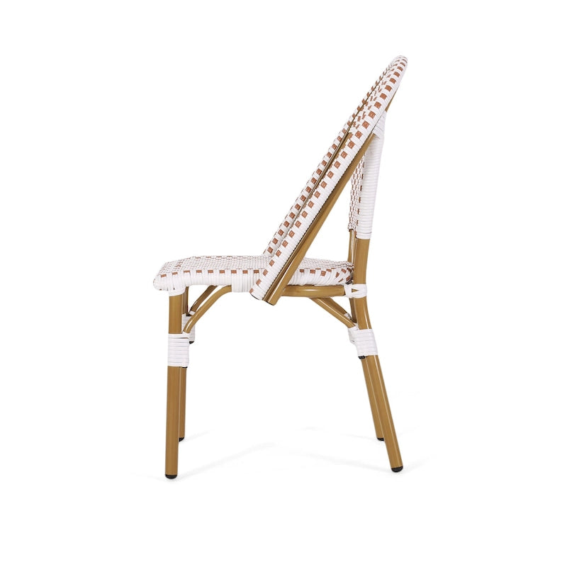 Outdoor PE Ratten and Aluminum French Bistro Chairs, Set of 2