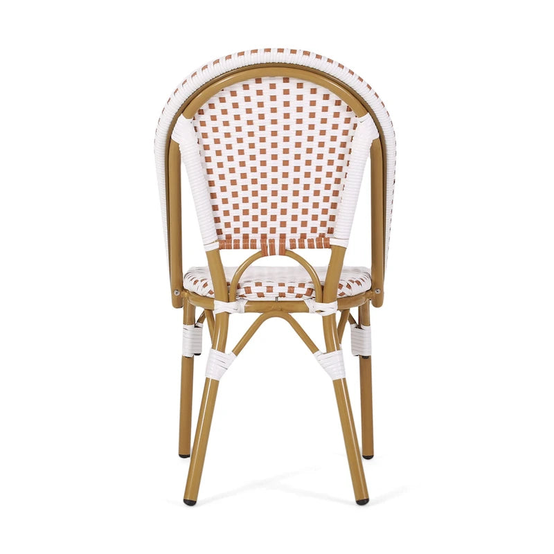 Outdoor PE Ratten and Aluminum French Bistro Chairs, Set of 2