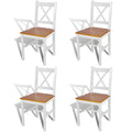 Outdoor Dining Side Chair Set of 4, Square Brown Pine Wood Seat, White