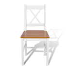 Outdoor Dining Side Chair Set of 4, Square Brown Pine Wood Seat, White
