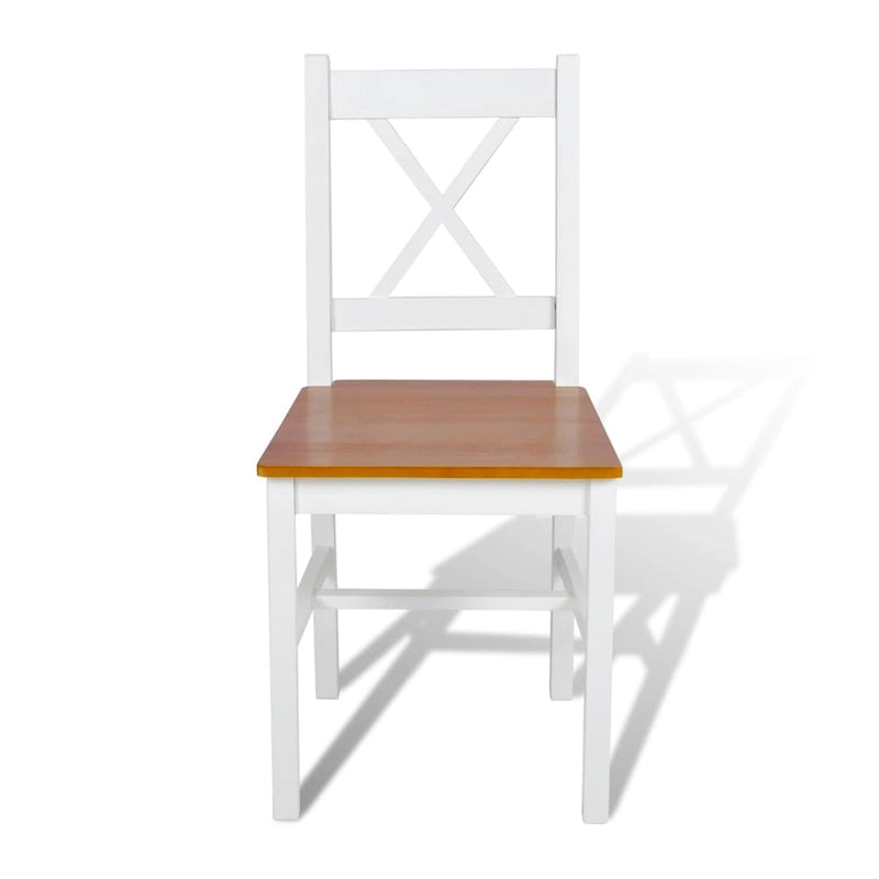Outdoor Dining Side Chair Set of 4, Square Brown Pine Wood Seat, White