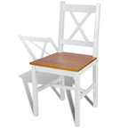 Outdoor Dining Side Chair Set of 4, Square Brown Pine Wood Seat, White