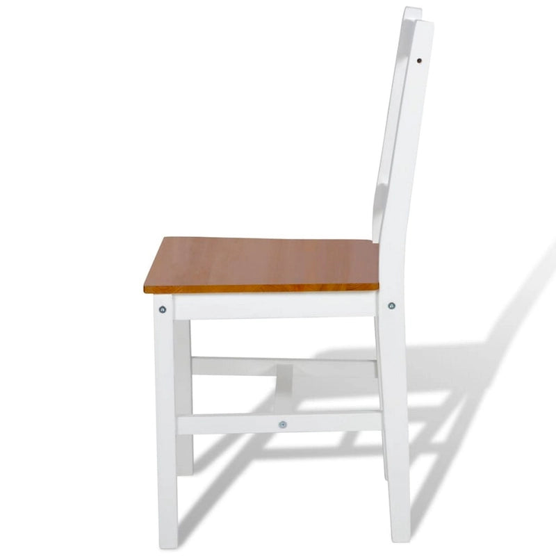 Outdoor Dining Side Chair Set of 4, Square Brown Pine Wood Seat, White