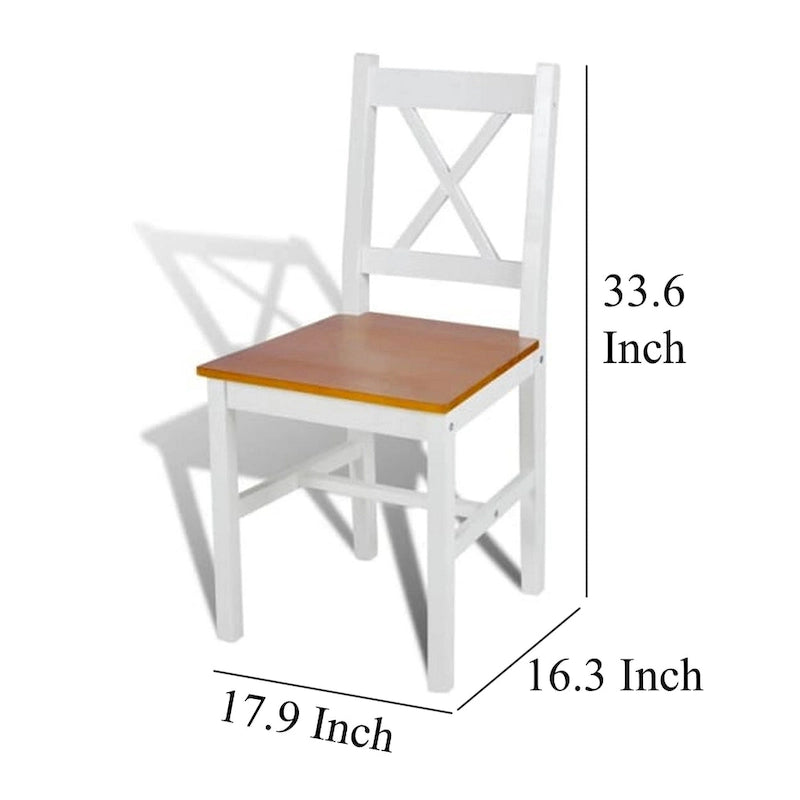 Outdoor Dining Side Chair Set of 4, Square Brown Pine Wood Seat, White