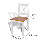 Outdoor Dining Side Chair Set of 4, Square Brown Pine Wood Seat, White
