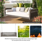 Patio Minimalist Twin Size Garden Swing Bed Wood Porch Swing with Ropes for Backyard, Safe Sloped Design