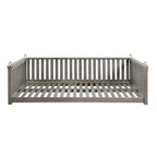 Patio Minimalist Twin Size Garden Swing Bed Wood Porch Swing with Ropes for Backyard, Safe Sloped Design