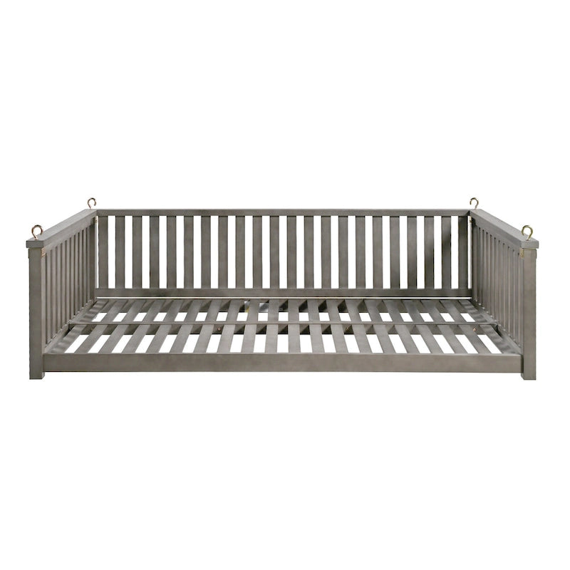 Patio Minimalist Twin Size Garden Swing Bed Wood Porch Swing with Ropes for Backyard, Safe Sloped Design