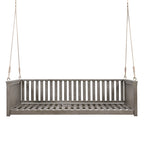 Patio Minimalist Twin Size Garden Swing Bed Wood Porch Swing with Ropes for Backyard, Safe Sloped Design