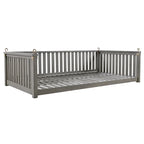 Patio Minimalist Twin Size Garden Swing Bed Wood Porch Swing with Ropes for Backyard, Safe Sloped Design