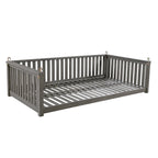 Patio Minimalist Twin Size Garden Swing Bed Wood Porch Swing with Ropes for Backyard, Safe Sloped Design