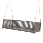 Patio Minimalist Twin Size Garden Swing Bed Wood Porch Swing with Ropes for Backyard, Safe Sloped Design