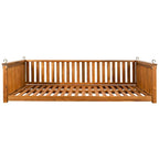 Patio Minimalist Twin Size Garden Swing Bed Wood Porch Swing with Ropes for Backyard, Safe Sloped Design